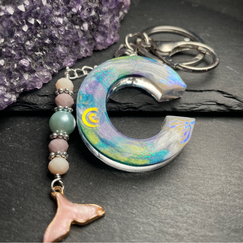 Letter C Mermaid Keychain with Tail Charm Ocean Inspired Artisan - Picture 4 of 16